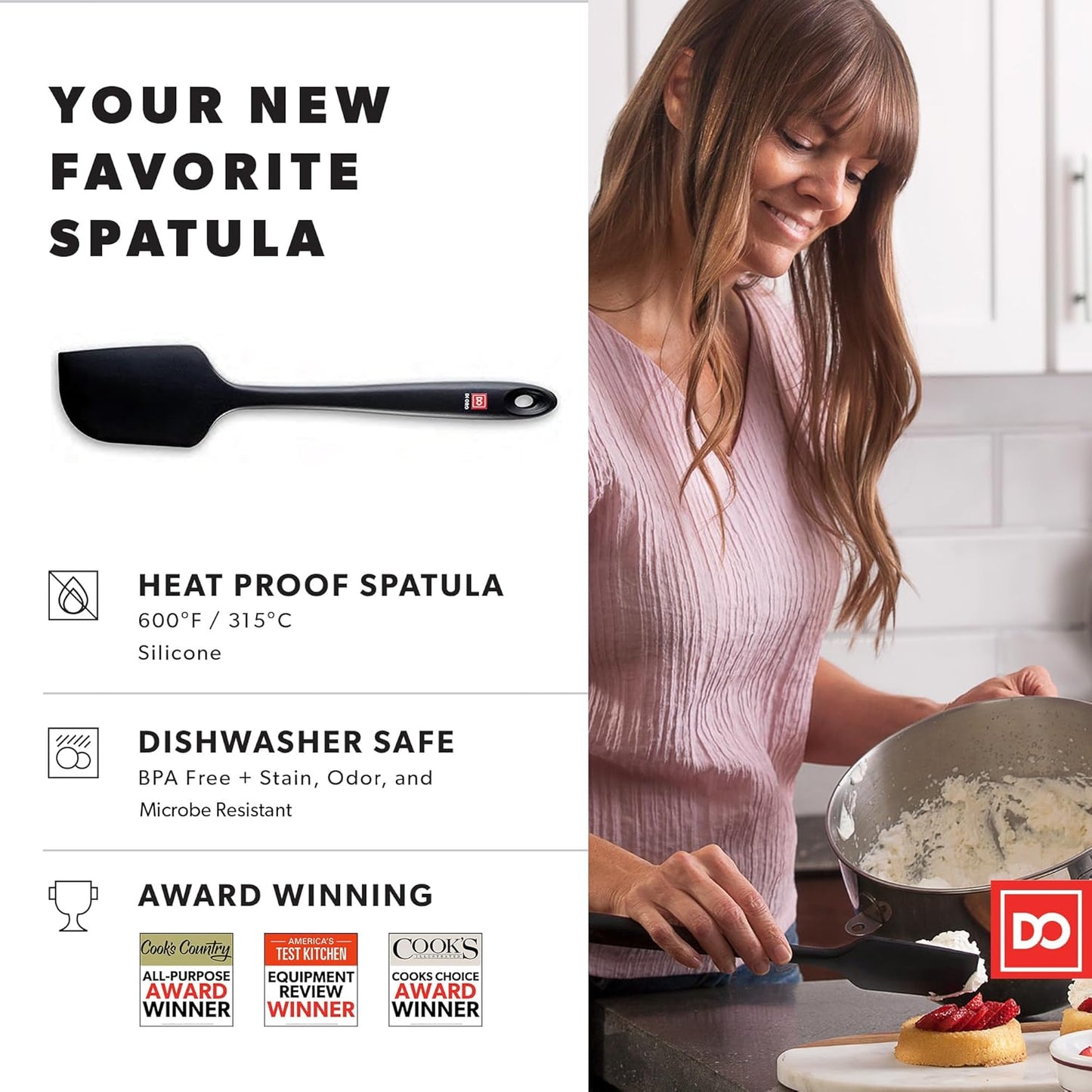 DI ORO Silicone Spatula - 600°F Heat-Resistant Rubber Kitchen Spatula for Baking, Scraping, & Mixing - BPA Free Nonstick Cookware Safe Flexible Utensil for Cooking - Seamless & Dishwasher Safe (Black)