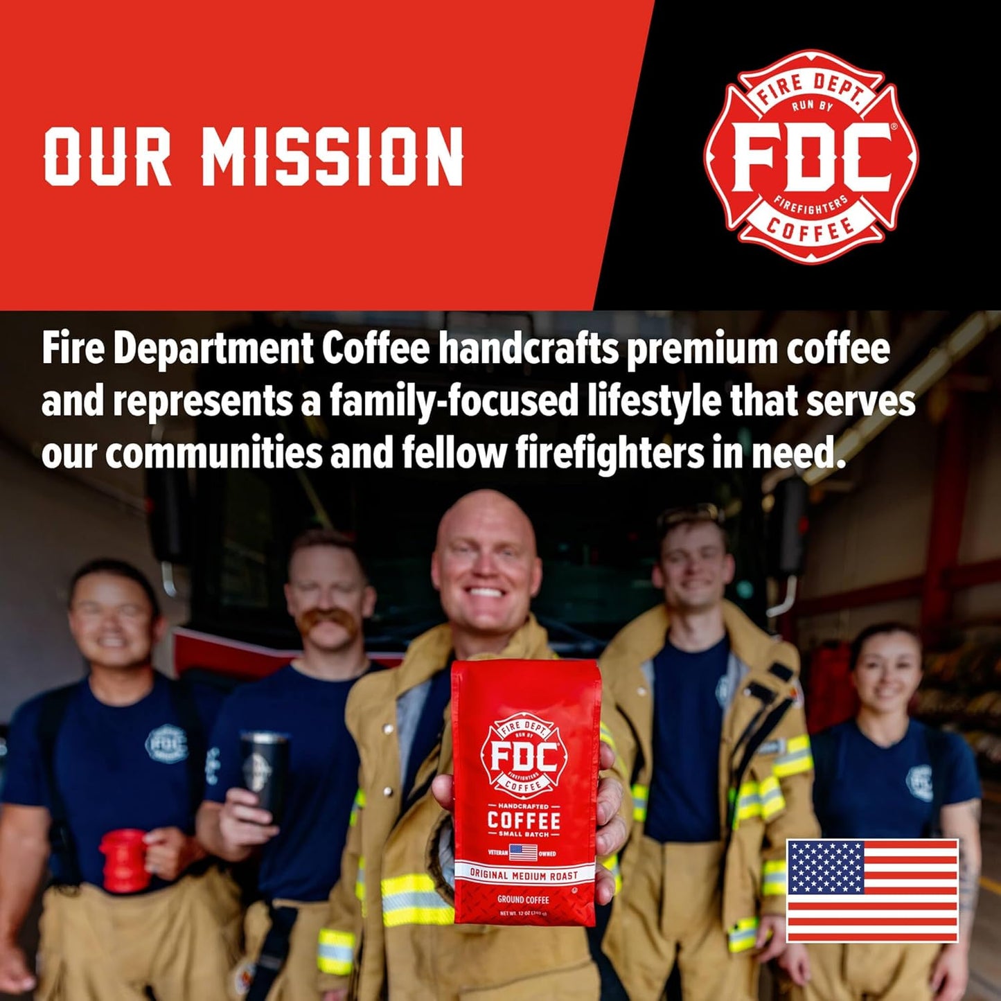 Fire Department Coffee - Gives Back to Firefighters - Bold & Smooth Dark Roast Ground Coffee - Roasted in the USA - Veteran Owned - 12 oz