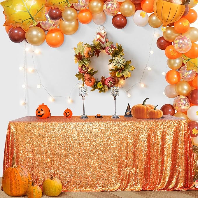 SquarePie Sequin Tablecloth 50 x 72 Inch Orange Sparkly Table Cloth for Halloween Thanksgiving Party Decoration