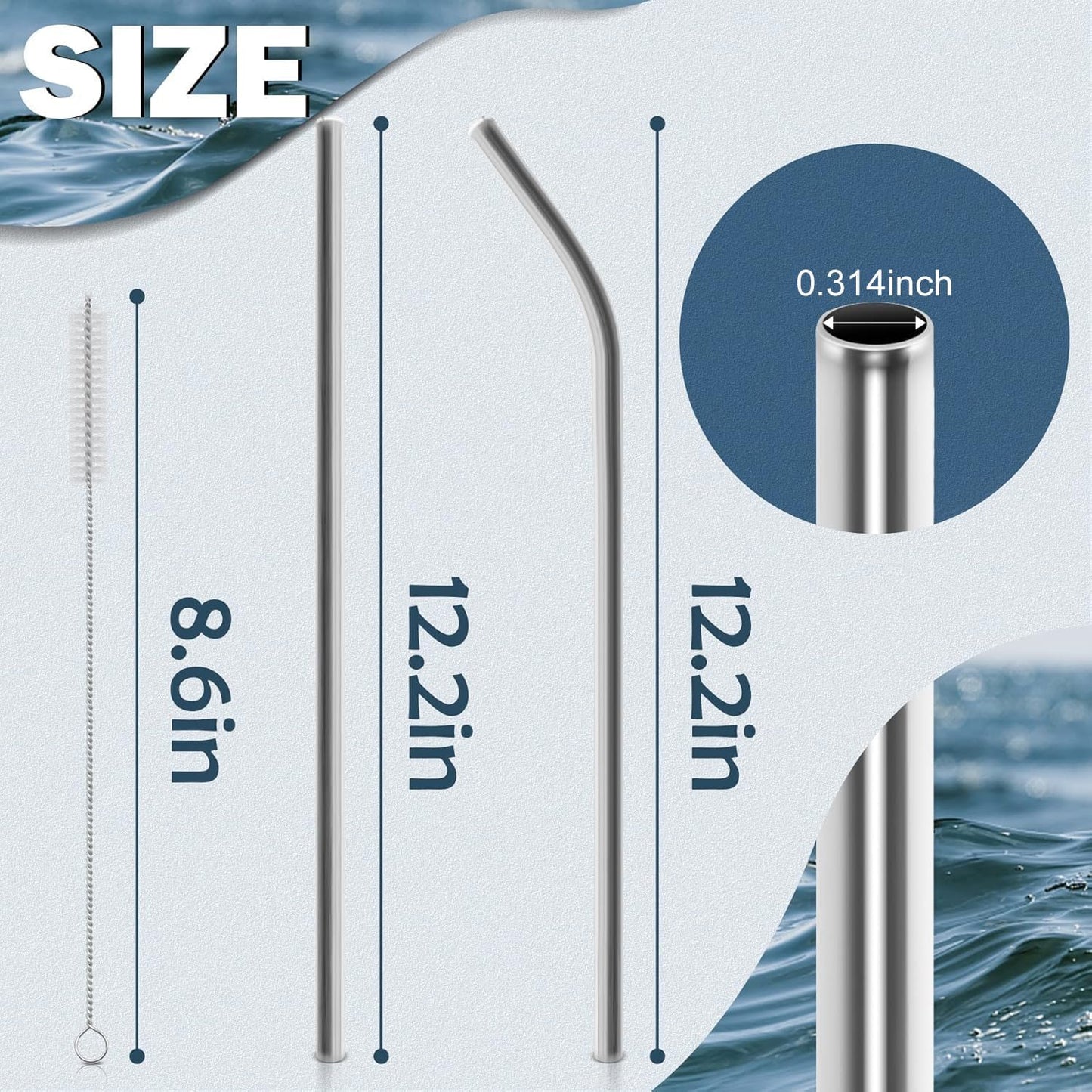 for Stanley Quencher 40oz Tumbler 6x Metal Stainless Steel Straws, 12inch Replacement Extra Long/Tall Straws for Stanley Cup 40oz Drinking Reusable Accessories (3x Straight & 3x Bent)