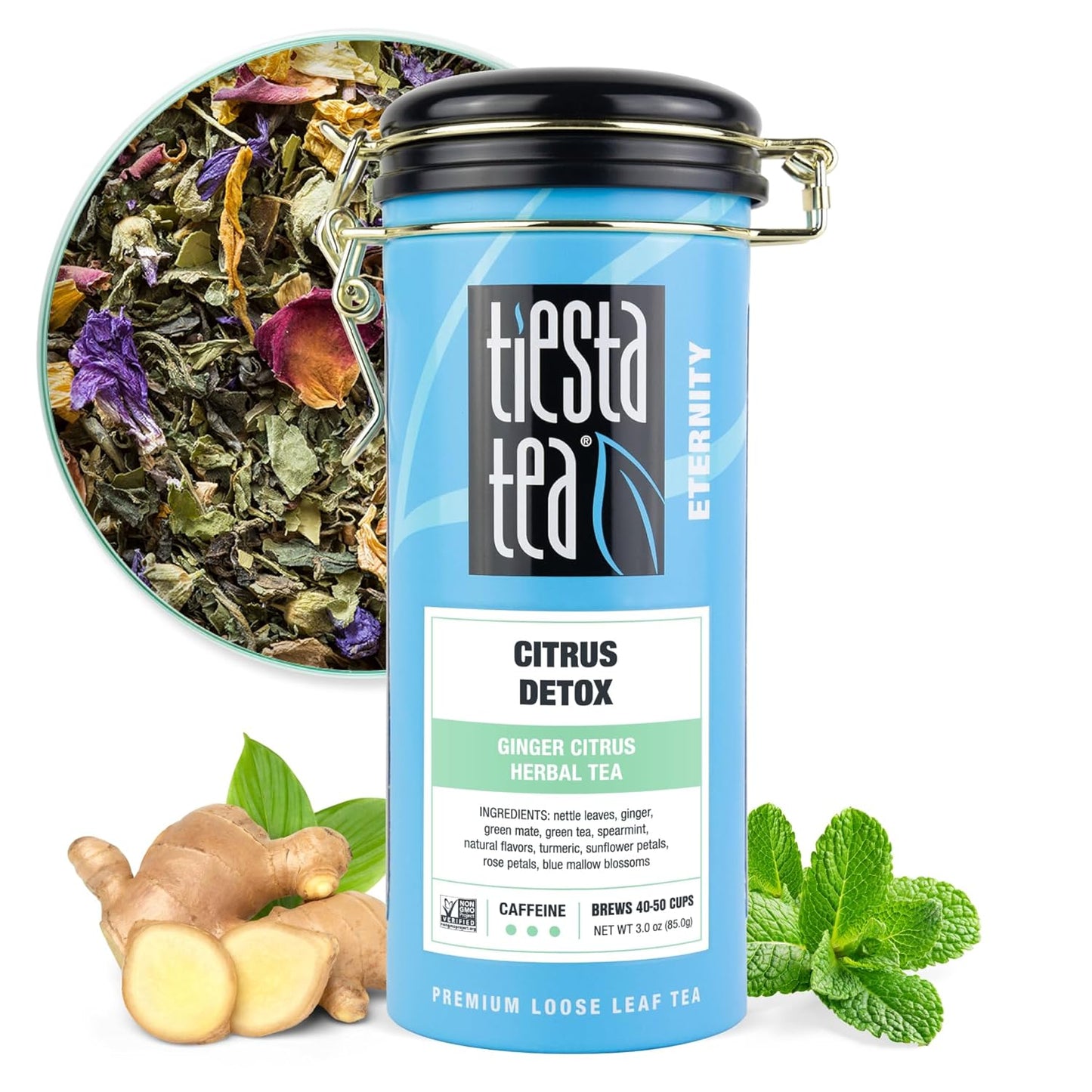 Tiesta Tea - Ginger Citrus Herbal Loose Leaf Tea, Lemon Ginger with Mint and Chamomile, Caffeine-Free, Hot or Iced, Refillable Tin, Makes Up to 50 Cups, 3 Ounce