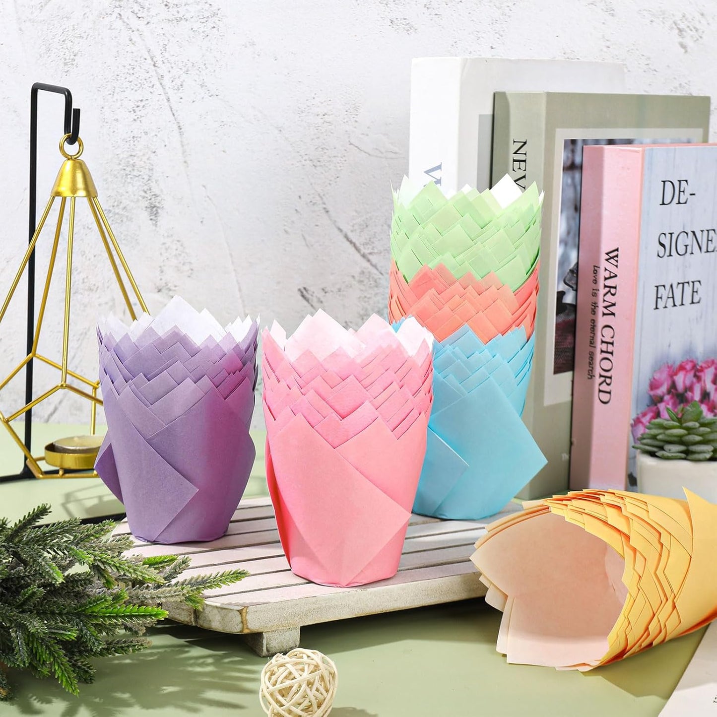 180Pcs Pastel Tulip Cupcake Liners Colorful Muffin Baking Cups Pink Blue Purple Yellow Orange Green Cupcake Wrappers for Spring Easter Holiday Party Supplies