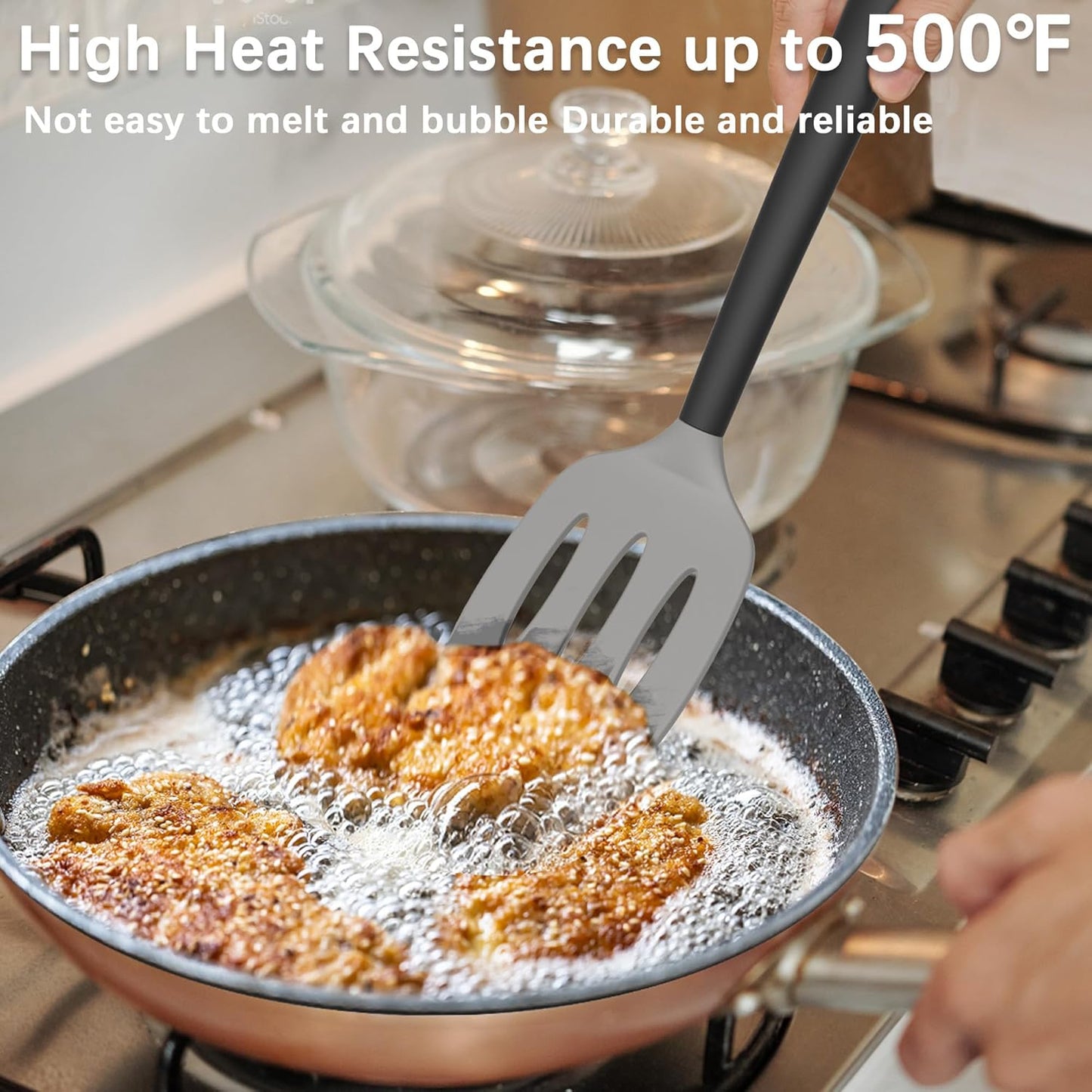 Coukre 2 Pack Silicone Spatula Set, High Heat Resistant, BPA Free Kitchen Spatula, Solid & Slotted Turner for Non-Stick Pans, Sautéing, and Flipping (2, Gray)