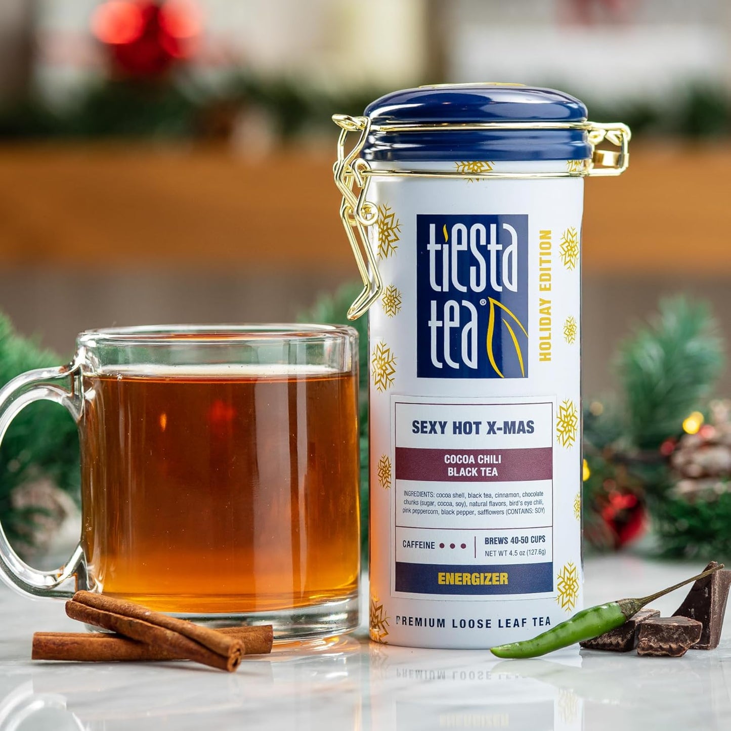 Tiesta Tea - Sexy Hot Christmas Tea, Loose Leaf, Cocoa Chili Black, Premium High Caffeinated Blend, Spicy Black, Make Hot or Iced, Brews Up to 50 Cups, 4.5 Ounce Refillable Tin
