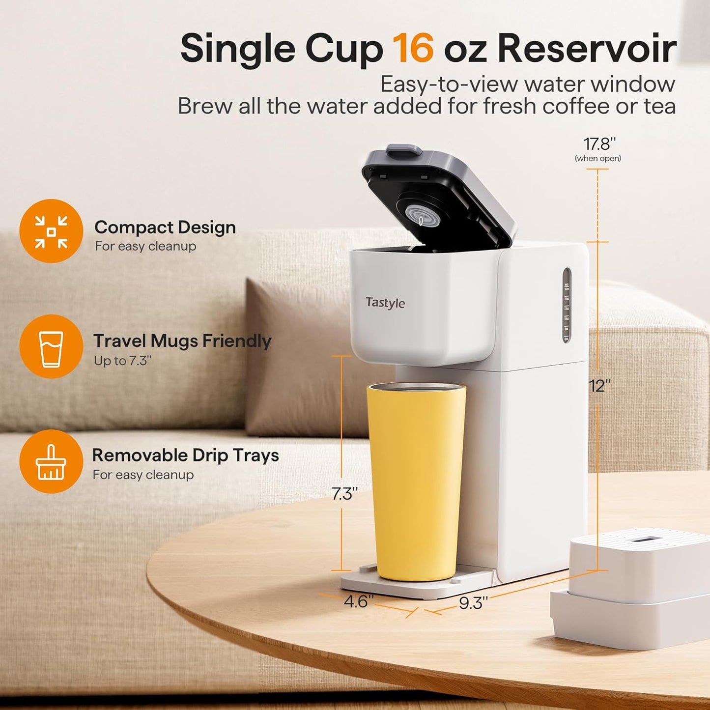 Single Serve Coffee Maker for K Cup, Ground and Tea, Hot and Iced Coffee Machines with Bold Setting, 6 to 16 Oz Brew Sizes, Compact for Small Spaces, White (2.0 Version)