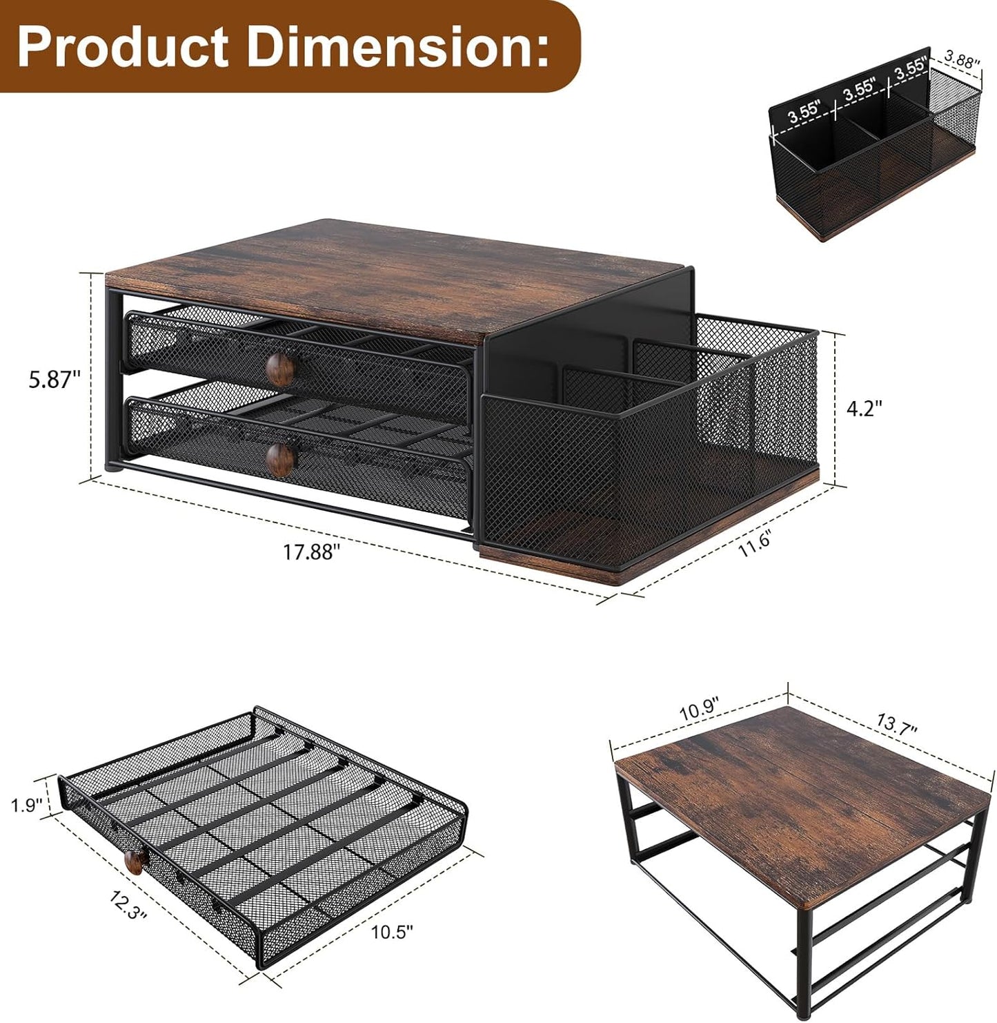 TQVAI K Cup Holder - 60 Capsule Capacity 2 Tier Sliding Pods Storage Drawer with Disposable Cups & Lids Holder, Coffee Bar Station Organizer for Countertop, Black