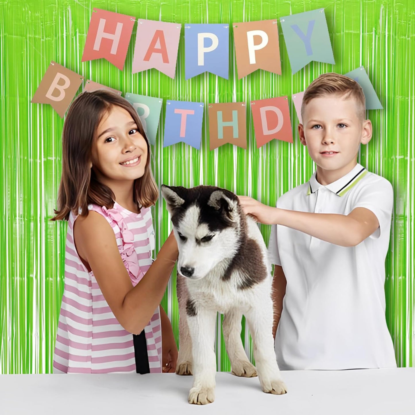 BRAVESHINE Pastel Green Streamers Party Backdrop Decoration - Tinsel Curtain Foil Fringe Backdrop for Birthdays/Dinosaur/Lime Green Frog Theme/Wizard/Christmas Decorations - 3.2ft X 8.2ft