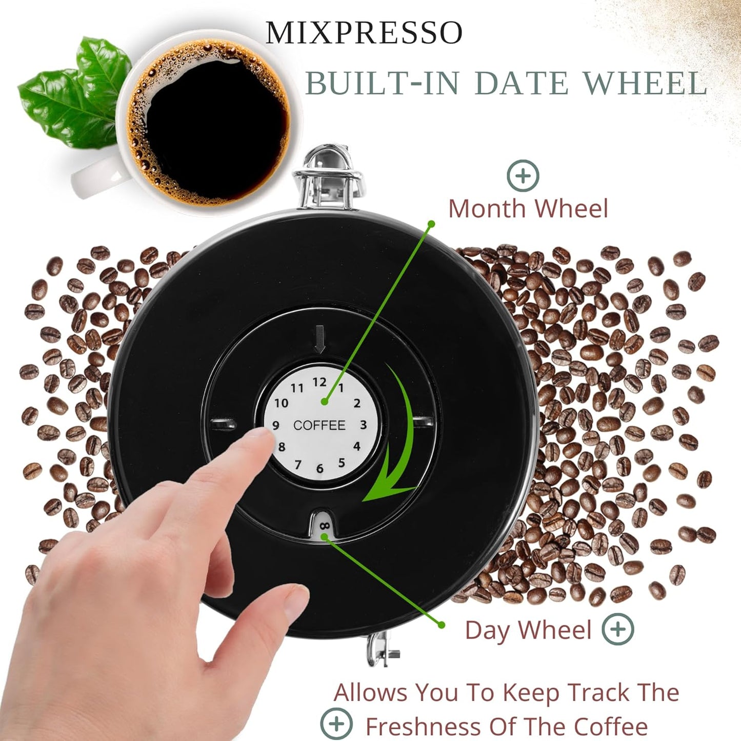 Mixpresso 16 Oz Copper Coffee Canister, Stainless Steel Airtight Coffee Container, Ground and Bean Storage with Date Tracker, Vacuum Sealed Espresso Airtight Container, Sugar Container