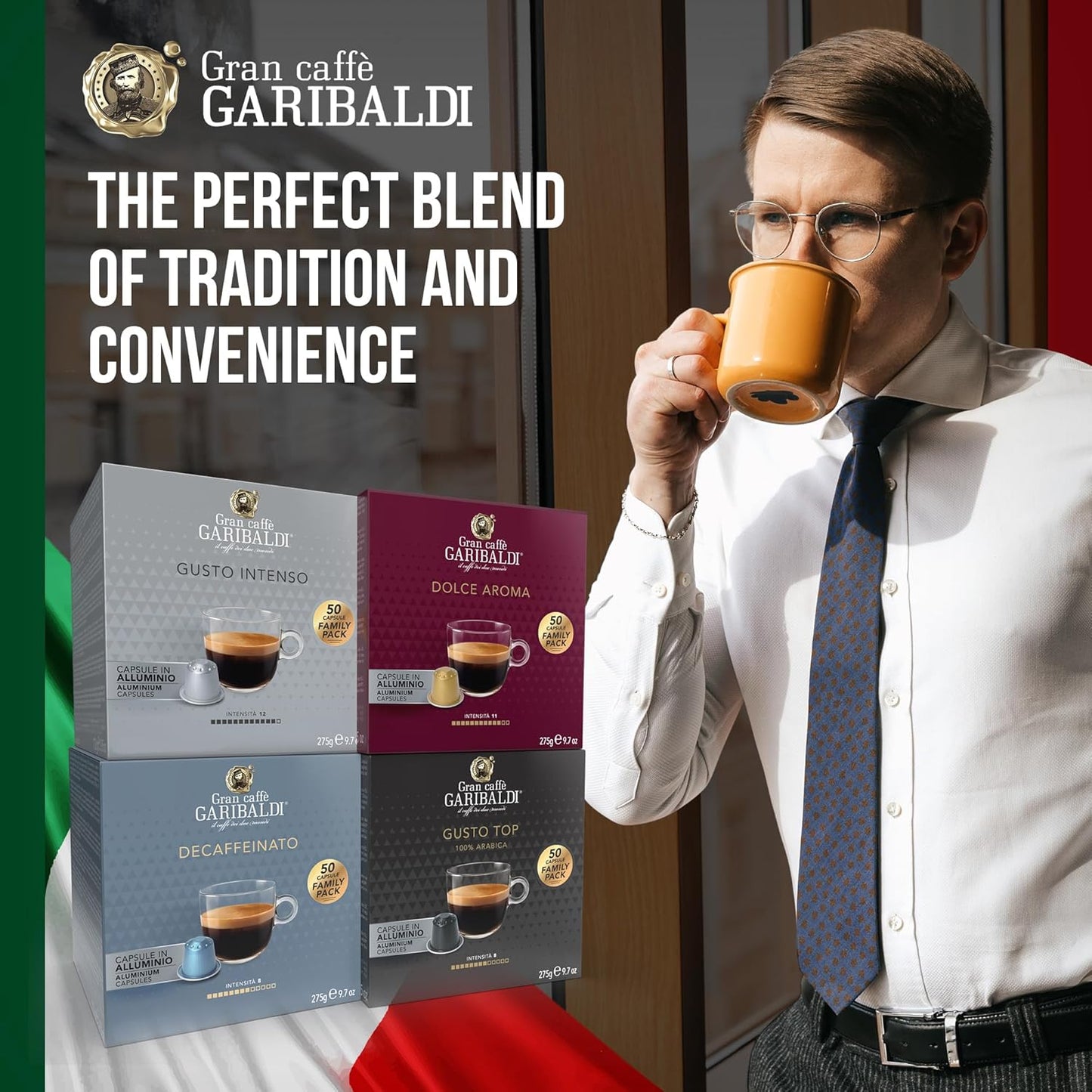 Gran Caffè Garibaldi Espresso Pods, Italian Roasted Coffee, Compatible Nespresso Original Line Machines, Nitrogen Flushed, Strong & Intense, Cocoa & Dried Fruit, Dark Roast - Gusto Intenso (Aluminum) 50 Cups