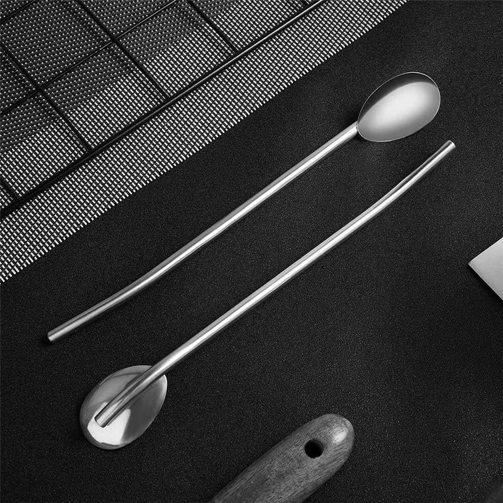 8Pcs Stainless Steel Straws Spoons, Reusable Metall Straws Spoon with 2 Cleaning Brushes,2 in 1 Snow Cone Straws Drinking Reusable Stainless Steel Ice Tea Long Spoons Straws for Cocktail Milkshake