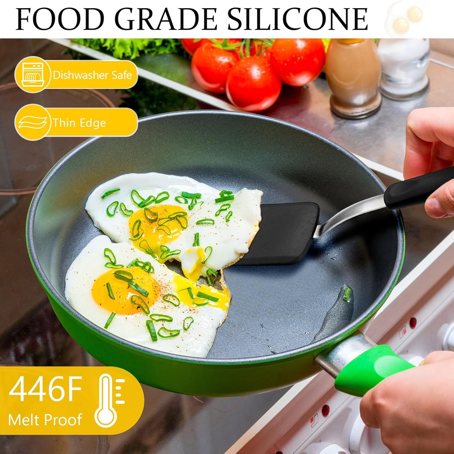 Silicone Cookie Spatula Turner 2 Pack Mini Brownie Spatula Flexible Kitchen Small Silicone Turner for Nonstick Cookware Heat Resistant No Scratch Flipper for Egg Pancake(Black,Blue)