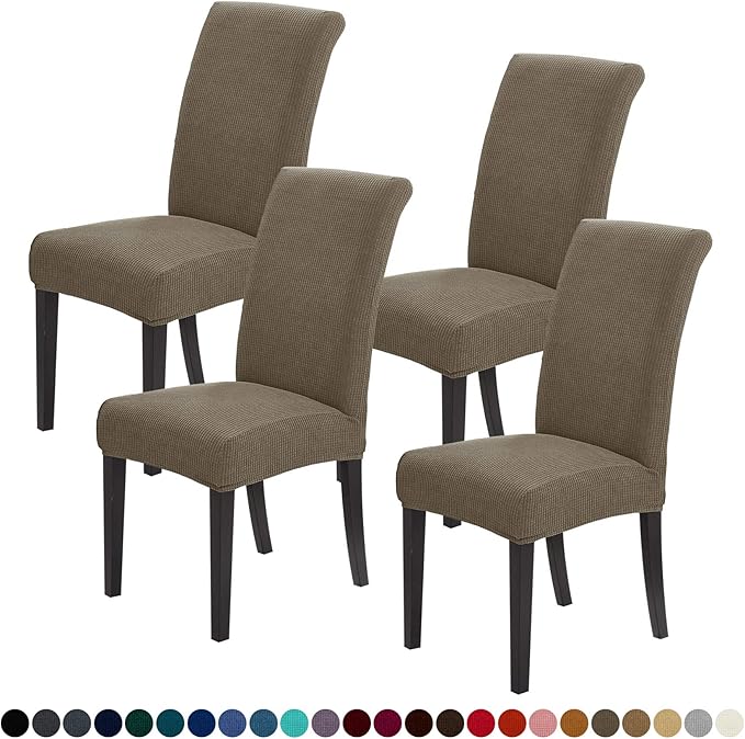 Joccun Chair Covers for Dining Room Set of 4,Dining Chair Slipcovers Stretch Dining Room Chair Covers Seat Protector,Washable Parsons Chair Cover for Home,Hotel,Banquet(Fossil,4 Pack)