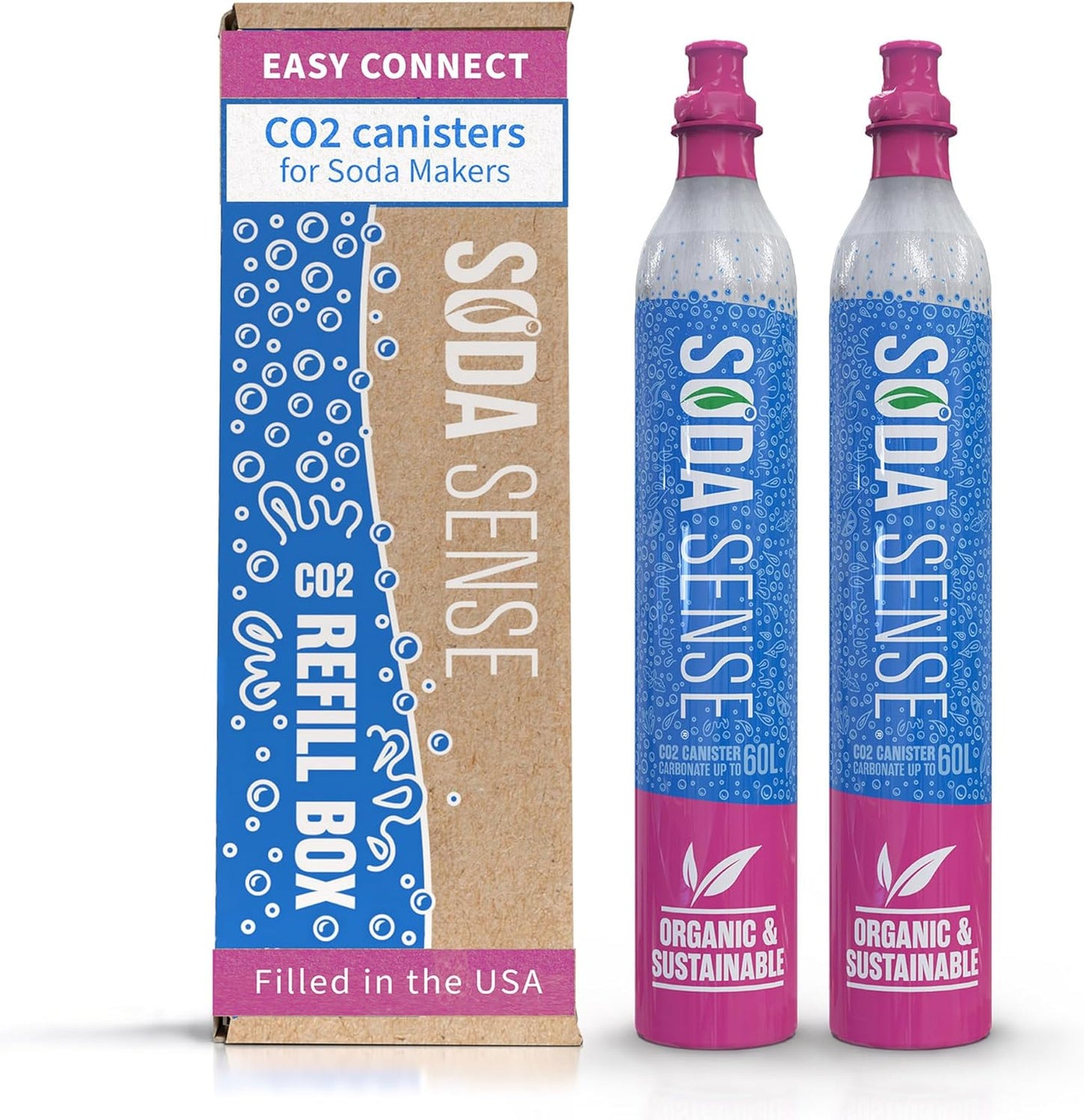Soda Sense Easy Connect 60L CO2 Exchange Canister – 2 Pack, Replacement for Quick Connect Cylinder – Compatible with SodaStream PINK Snap-On Machines ONLY, Including ART, TERRA, ENSO & DUO