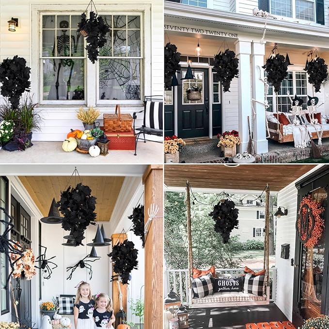 RECUTMS Black Maple Leaf Artificial Hanging Plants Fake Plants Faux Fall Leaves Halloween Faux Plants Autumn Leaves Artificial Wall Hanging Indoor Outdoor Halloween Decoration（Black）