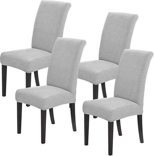 Joccun Chair Covers for Dining Room Set of 4, Dining Chair Slipcovers Stretch Dining Room Chair Covers Seat Protector,Washable Parsons Chair Cover for Home,Hotel,Banquet(Silver,4 Pack)