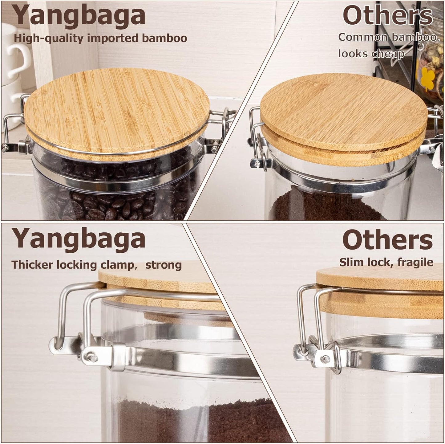 Yangbaga Coffee Container for Ground Coffee,2×58OZ Storage Containers with Shelf & Scoop,Plastics Airtight Coffee Canisters for Ground Coffee Bean,Food Storage Jars for Kitchen,Nuts,Tea,Sugar