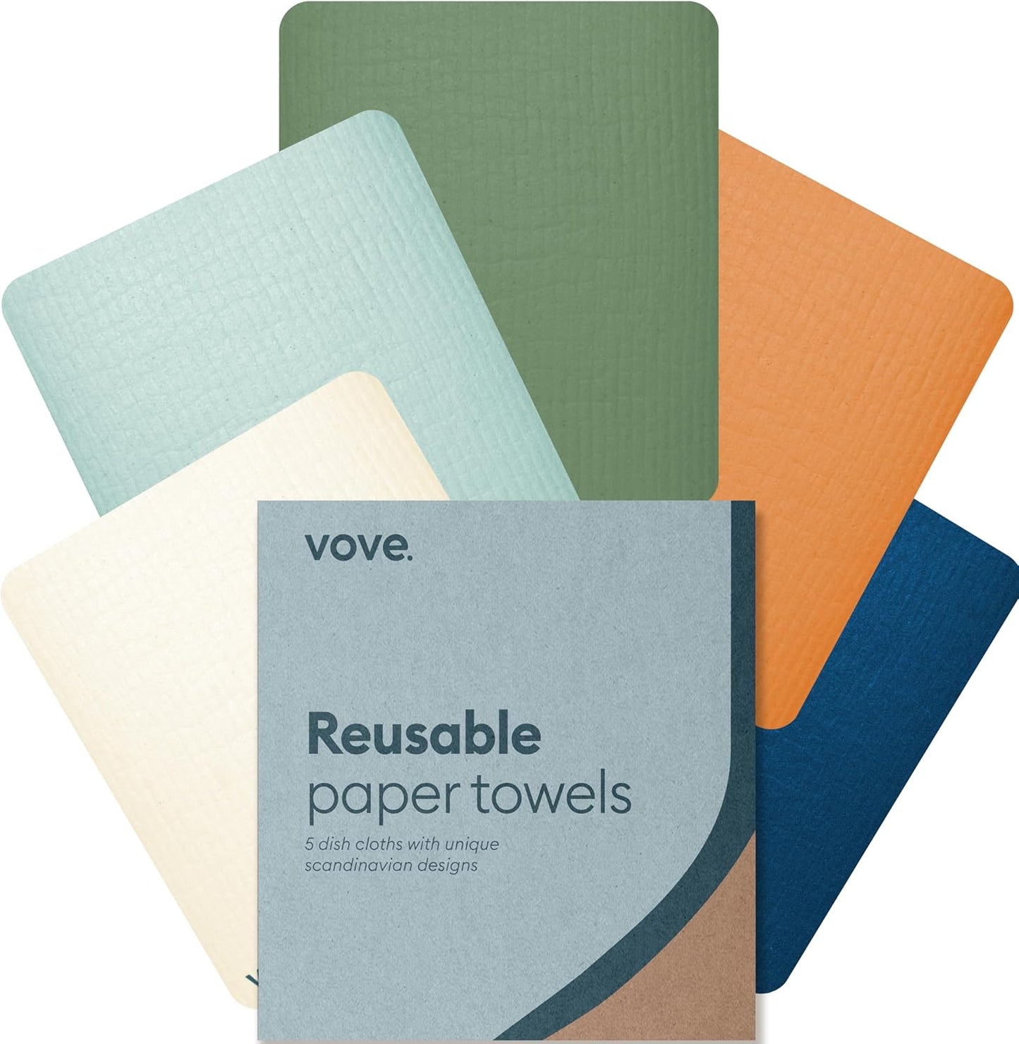 Vove Swedish Dishcloths 5-Pack, Coastal Calm - FSC Certified Cellulose & Cotton, Oeko-TEX Standard 100, Reusable Washable Kitchen Cleaning Cloths, Eco Friendly