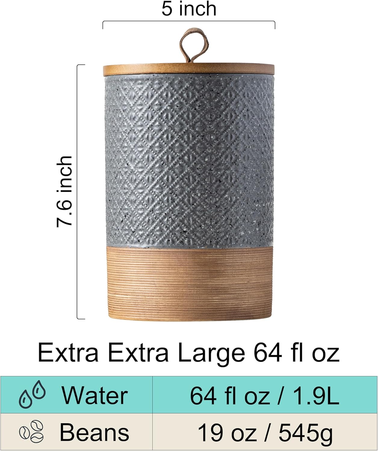 Large Food Storage Jar Coffee Container with Lids, Ceramic Coffee Canister for Sugar Spice Cookie Ground Coffee - Kitchen Pantry, Housewarming Weeding Gift - Gray & 64 fl.oz