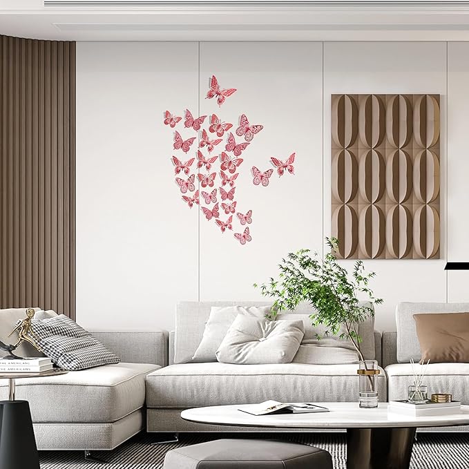 SAOROPEB 3D Butterfly Wall Decor - 48 Pcs, 4 Styles, 3 Sizes - Removable Stickers (Blood Red) for Birthday & Party Celebrations