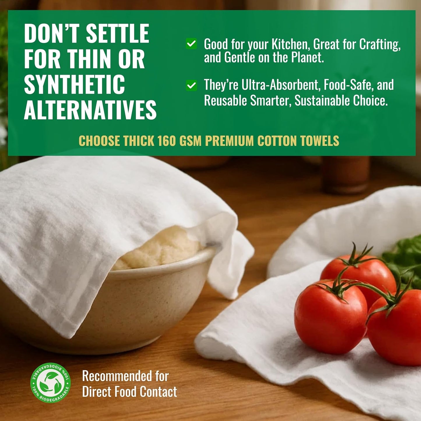 Flour Sack Towels | Tea Towel for Crafts| Kitchen Dish Cotton Blank Towel for Embroidery| Baking Bread Proofing Linen Cover| Thick Absorbent Quick Dry| 4 Pack 33"x38" Natural