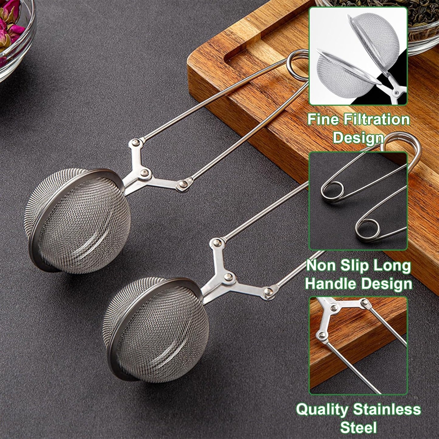 Snap Ball Tea Strainer, Voittozege 20 Pcs Premium Stainless Steel Tea Infuser with Handle Tea Infuser Filter with Tong Pincer Steeper Reusable for Loose Leaf Tea, Spices, Seasonings