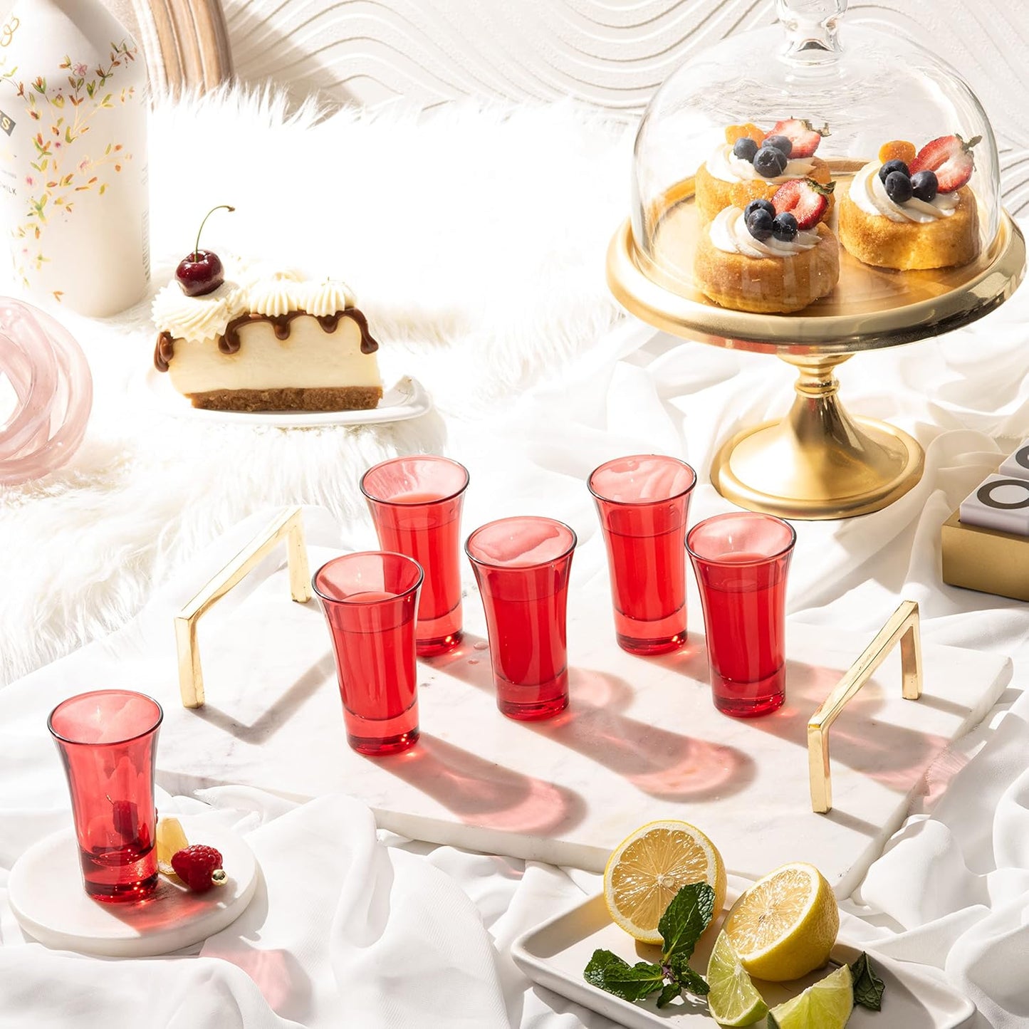 M&N HOME Red Shot Glasses, 2 Oz Set of 6 Glass Colored Shot Glasses with Heavy Base, Christmas Glasses