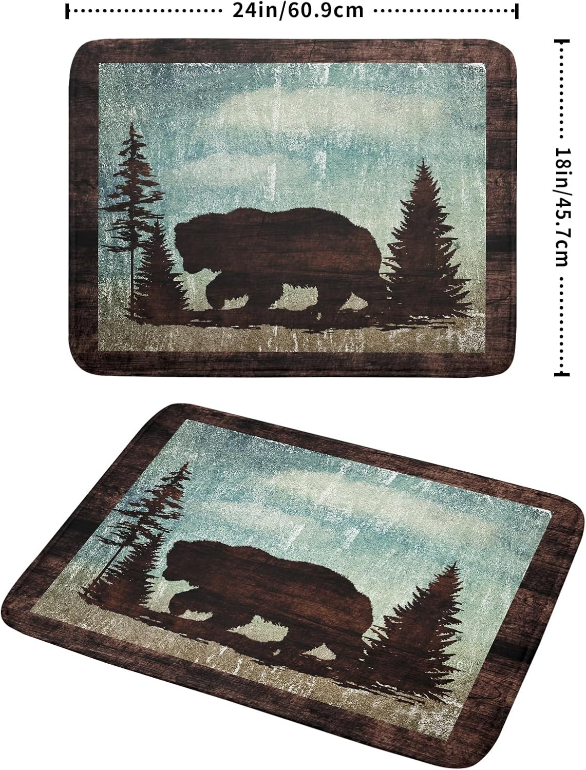Retro Brown Bear Forest Cabin Dish Drying Mat Countertop 18x24 Fall Blue Sky Cloud Cartoon Wild Animal Bushes Drainer Mat Pine Tree Grass Dishes Pad Rustic Floral Dish Drainer Rack Winter Wildlife