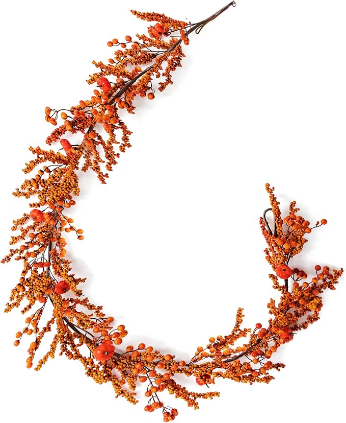 MISSPIN 6FT Pumpkin Berry Garland, Halloween Garland Fall Maple Leaf Artificial Hanging Autumn Vine Leaf Fall Decor Black Maple Fall Leaf Christmas Thanksgiving Halloween Home Decor