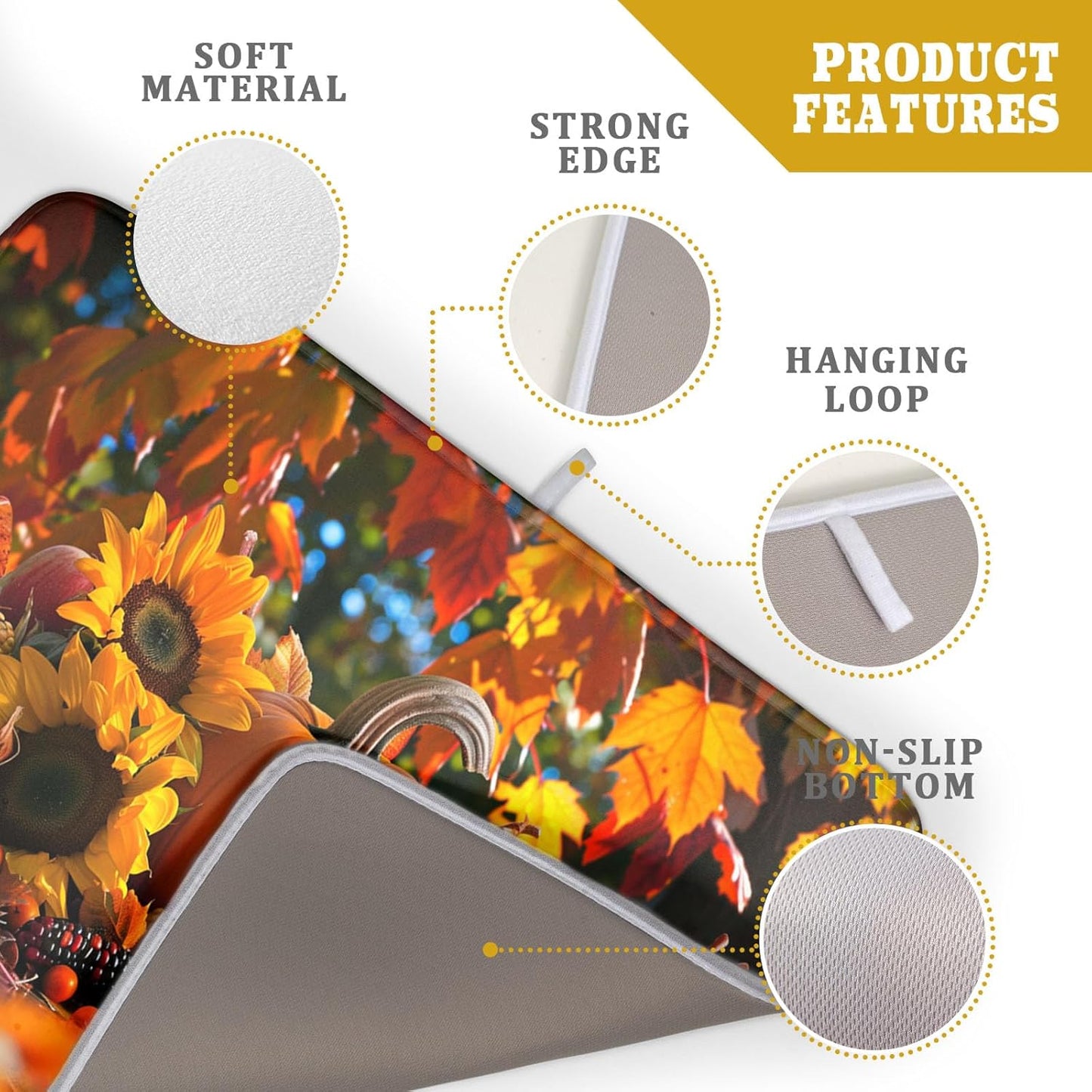 Fall Harvest Pumpkin Dish Drying Mat for Kitchen Counter,Thanksgiving Maple Leaves Sunflower Drying Mat 18 x 24 Inch with Absorbent Reversible Microfiber Dish Drying Pad for Coffee Bar