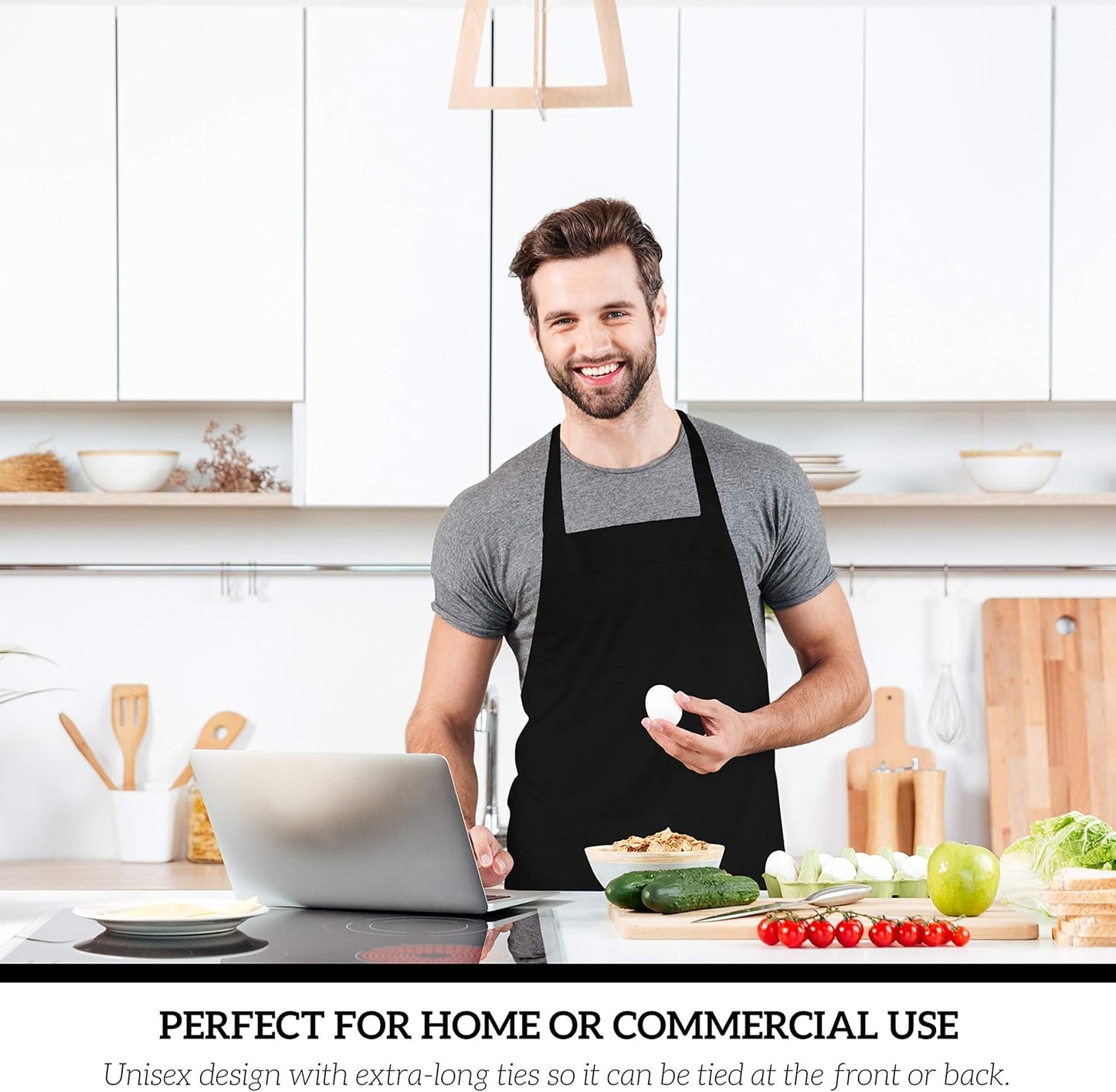 GREEN LIFESTYLE 3 Pack Professional Chef Apron – Grilling Aprons for Men, Waterproof Cooking Apron for BBQ, Work or Restaurant Use, Kitchen Aprons for Women – Black, No Pockets