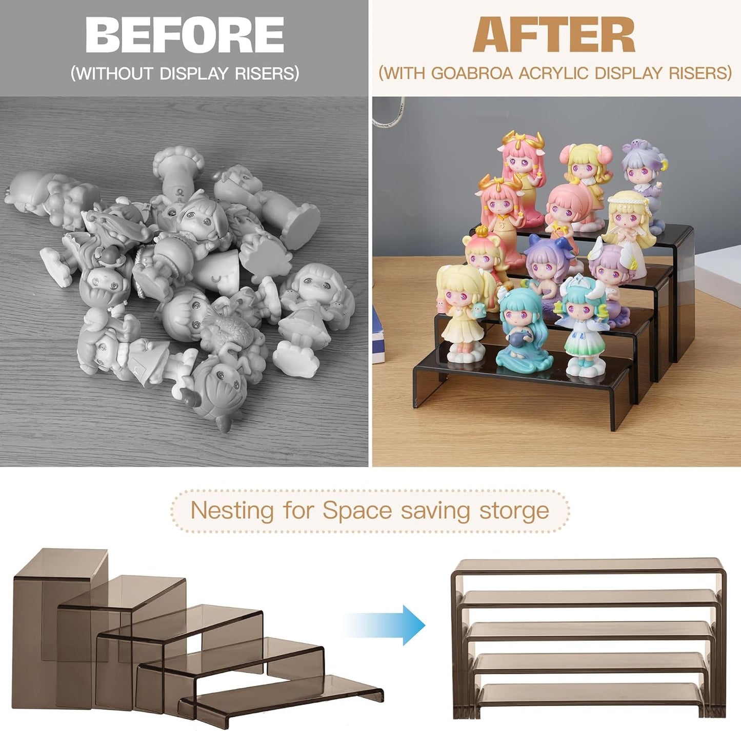 Goabroa Acrylic Display Risers,2 Sets 10 Pcs Rectangular Display Stands for Vendor Events, Acrylic Display Shelves for Figures, Cupcake, Wine Glass and Handbag display, Transparent Black