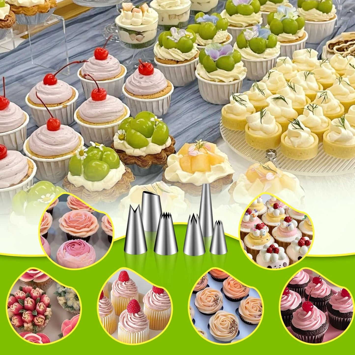 Novano Dessert Decorating Syringe Set, Frosting Piping Kit Stainless Steels Cake Decorating Kit with 6 Piping Tips & 9 silicone cupcakes, Cupcake Decorating Kit Piping Bags and Tips Set