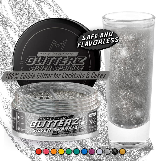 MONÉGASQUE Silver Edible Glitter for Drinks 10g – Silver Edible Glitter for Cakes – Halloween Cupcakes & Cake Decorating Sprinkles – Drink Shimmer Powder for Cocktails – Spray Cakes Decorations