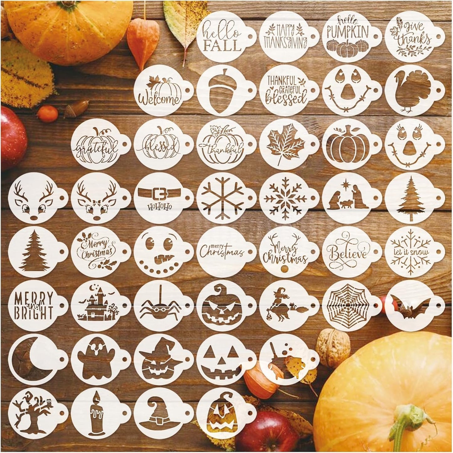 45Pieces Christmas Halloween Fall Thanksgiving Cookie Stencils Reusable Holiday DIY Baking Cake Templates Stencil for Food Dessert Craft (45 Holiday)