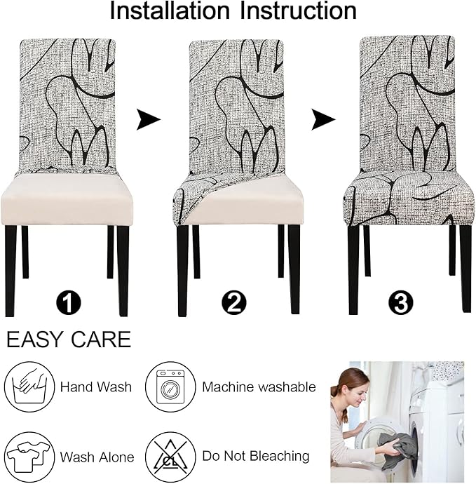 JQinHome Pattern Chair Covers for Dining Room Set of 2, High Stretch Removable Washable Parsons Chair Slipcover for Home Party Hotel Wedding Ceremony (2PCS, Lotus Gray)