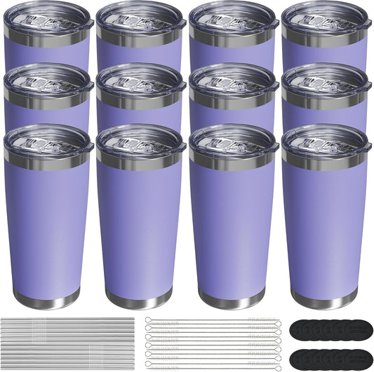 Travel Coffee Tumbler 20oz, 12 Pack Leakproof Travel Coffee Mug with Lid and Straw, Stainless Steel Double Wall Vacuum Insulated Tumbler for Hot/Iced Drinks (Textured Matte, Periwinkle)