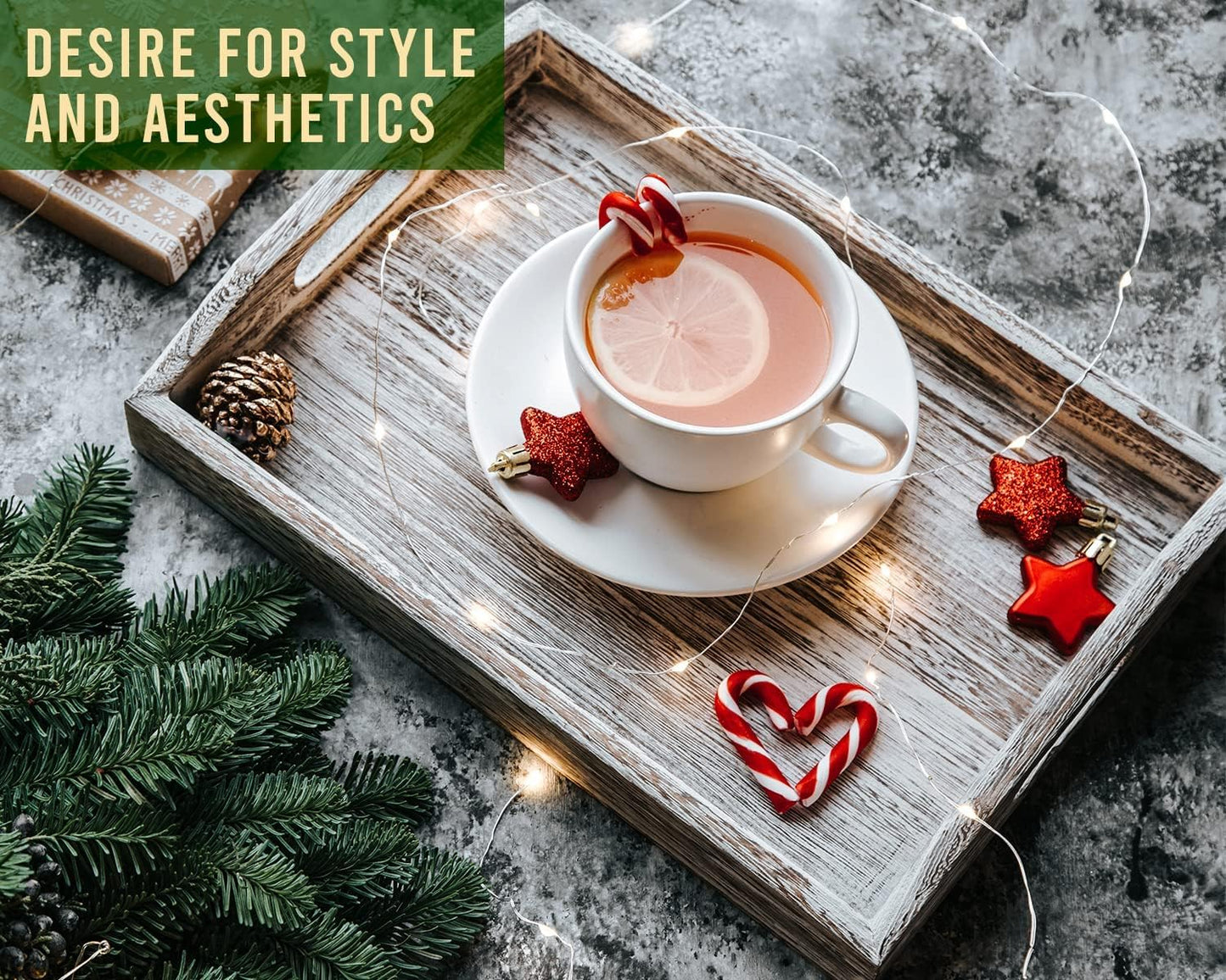 Serving Trays Set of 3 - Ottoman Wood Trays for Entertainment, Food and Décor - Rustic Farmhouse Distressed Wood Finish - Rustic White