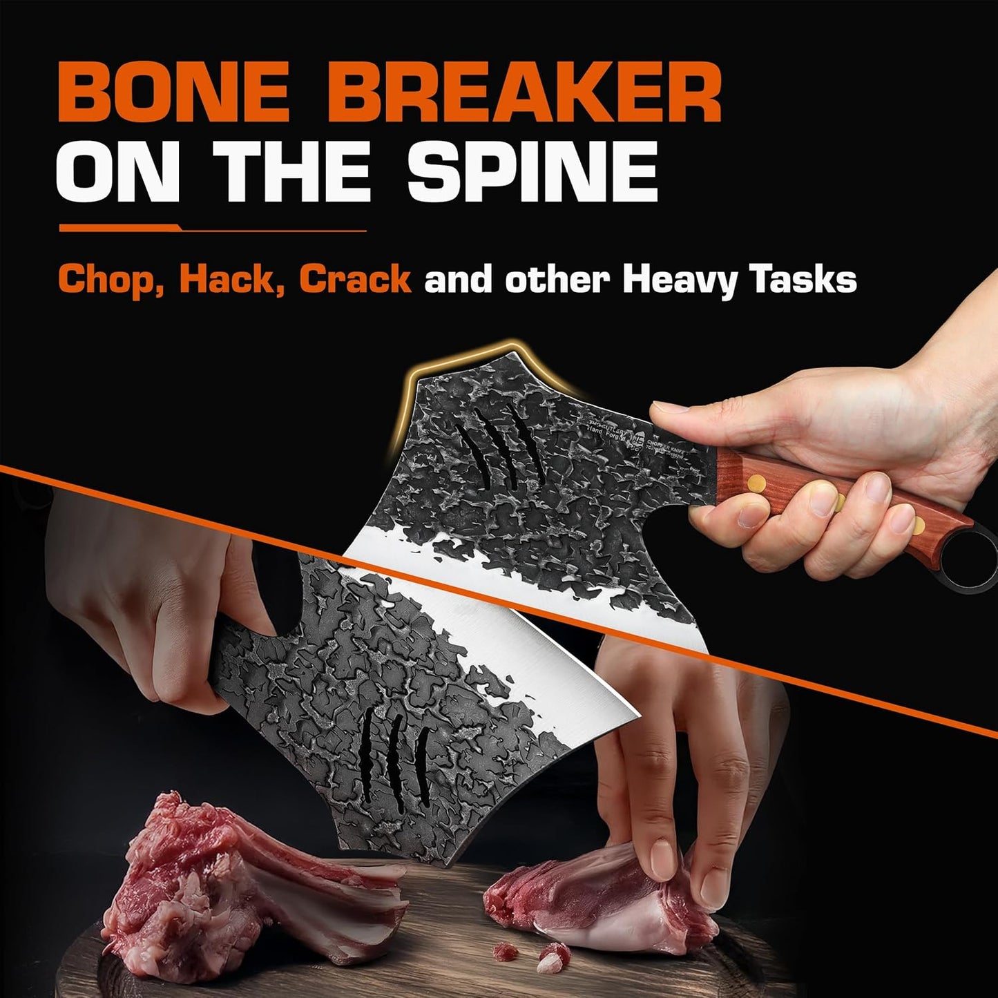 TUO Wild Forged Meat & Bone Cleaver Knife, 7 inch Heavy Duty Butcher Knife with Sheath, Bone Cutter for Meat Cutting, Kitchen Outdoor Cooking, Gift - Red Sandalwood Handle