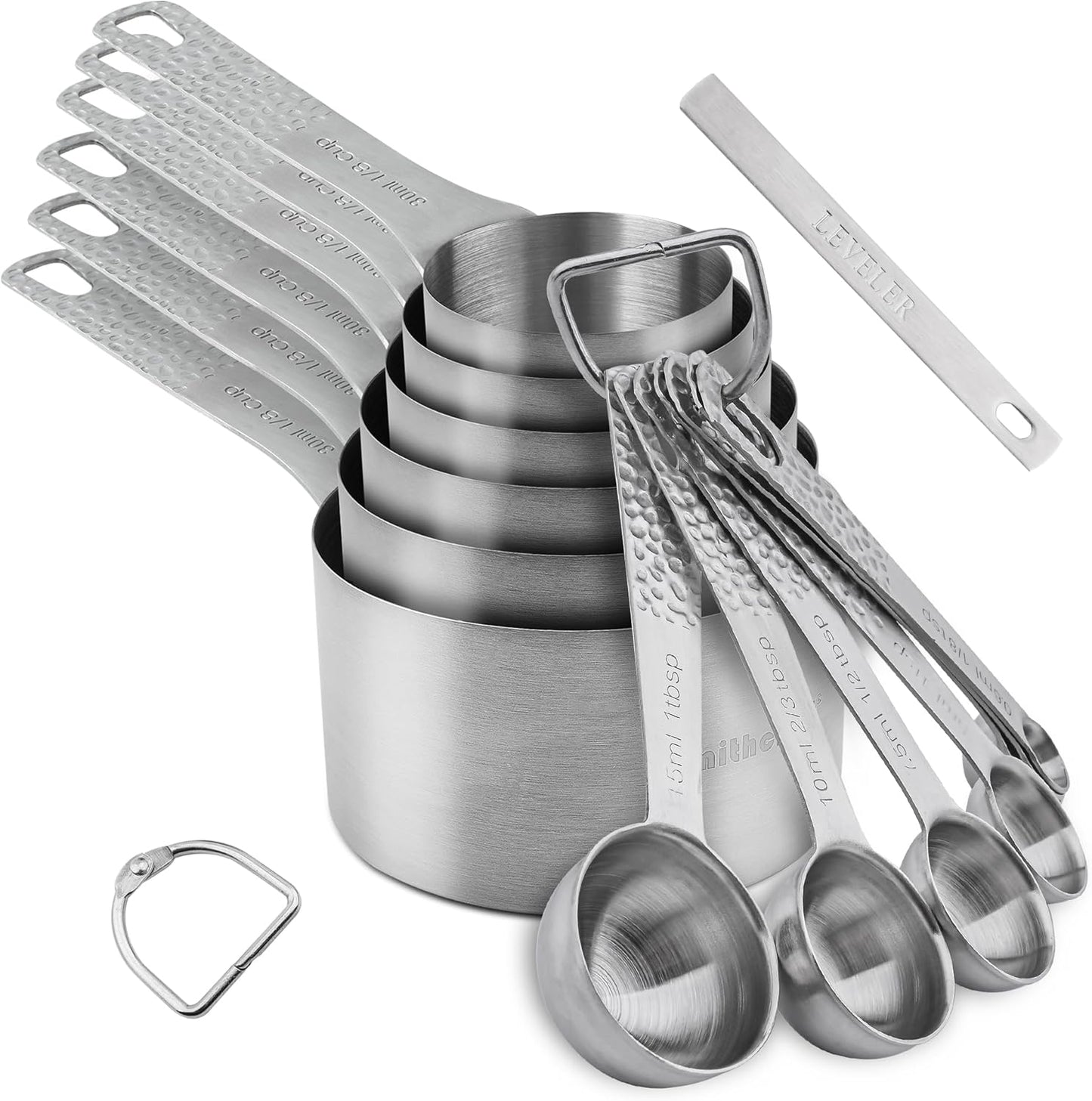 Measuring Cups and Spoons Set 14, 18/8 Stainless Steel Measuring Cups and Spoons Set for Baking & Kitchen, Metric & US Metal 6 Measuring Cups and 7 Measuring Spoons with 1 Leveler