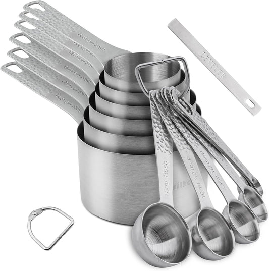 Measuring Cups and Spoons Set 14, 18/8 Stainless Steel Measuring Cups and Spoons Set for Baking & Kitchen, Metric & US Metal 6 Measuring Cups and 7 Measuring Spoons with 1 Leveler