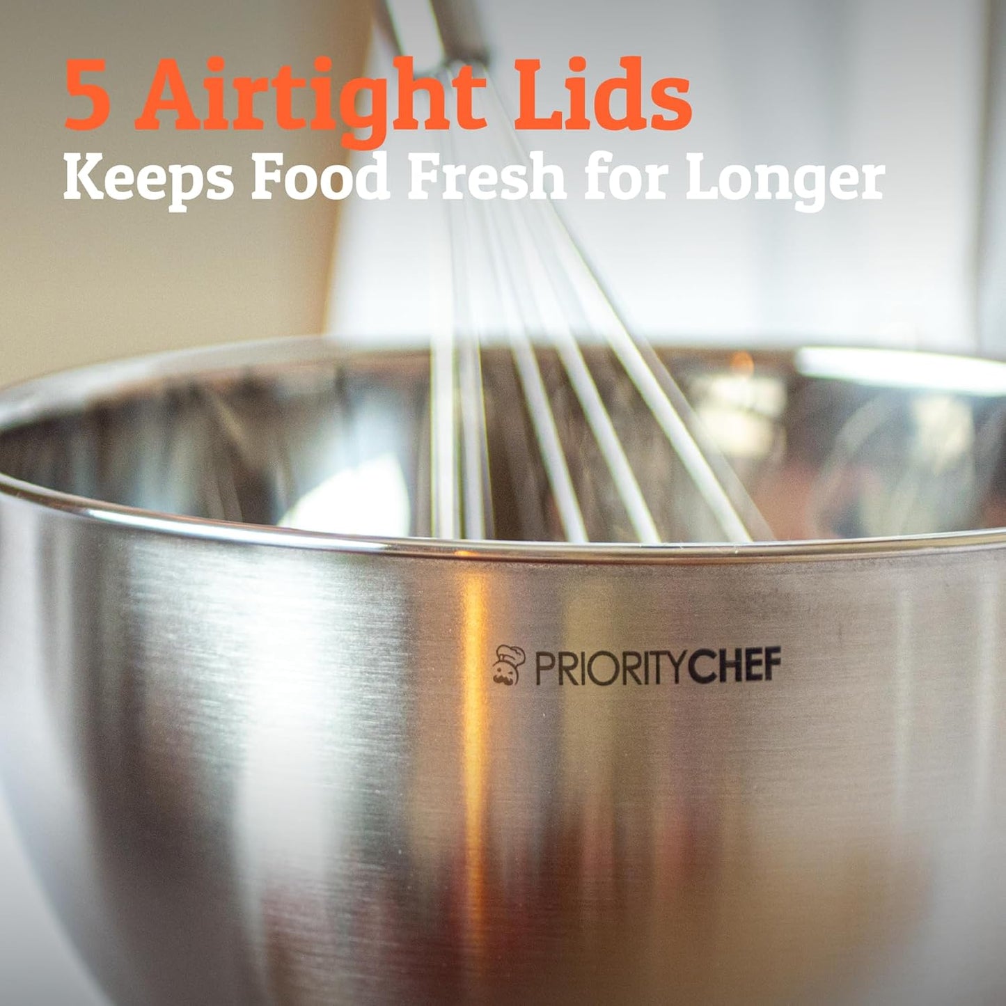 Priority Chef Premium Mixing Bowls With Airtight Lids Set, Thicker Stainless Steel Mixing Bowl Set, Large Prep Metal Bowls with Lids, Nesting Bowls for Kitchen, 1.5/2/3/4/5 Qrt, Khaki