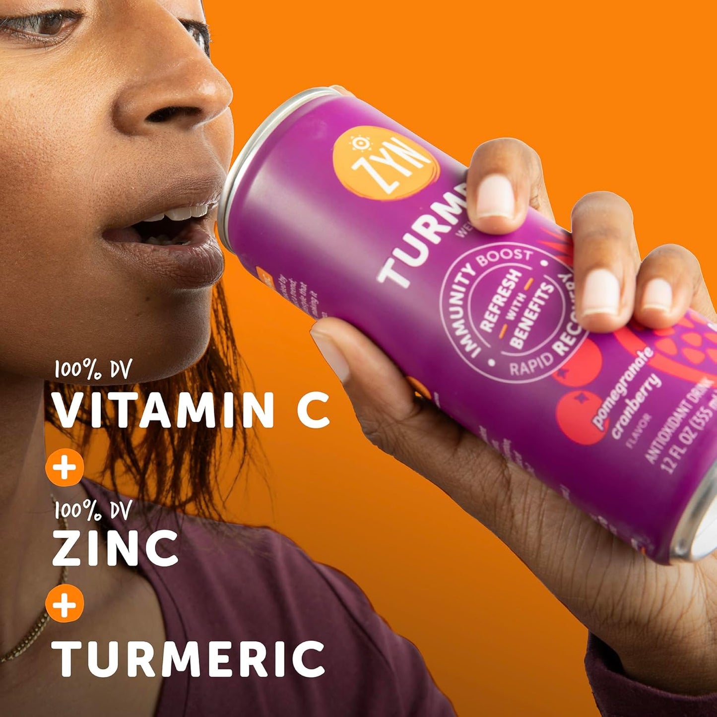 ZYN Turmeric Wellness Drink (6 Pack), Pomegranate Cranberry Flavored Turmeric Curcumin Drink with Black Pepper, No Added Sugar, Low Carb & Low Calorie Drink, Clean Alternative