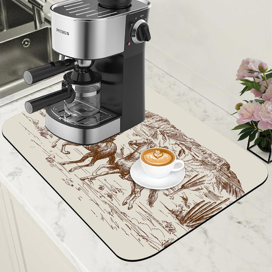 Dish Drying Mat Desert with Cowboys Coffee Bar Mat for Countertop Absorbent Rubber Backed Hide Stain Dish Drainer Rack Pad Espresso Machine Dining Room Decoration 11.8 x 19.7 Inch