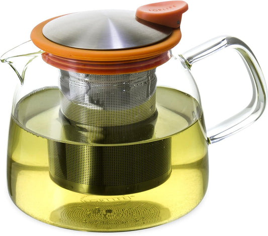 FORLIFE Bell Glass Teapot with Basket Infuser, 24 oz./730 mL, Orange