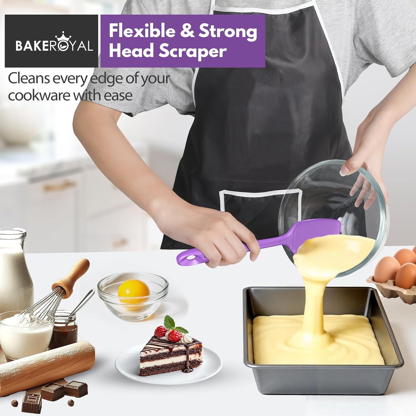 Silicone Spatula Set - 4-Piece Rubber Spatulas Silicone Heat Resistant 600°F for Everyday Task - Seamless Design Kitchen Spatulas for Nonstick Cookware - Purple