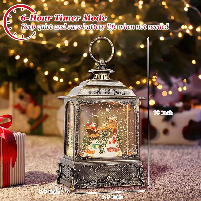Christmas Snow Globes,Christmas Decorations for Home,with 6 Hour Timer,Musical Snow Globe,Battery Or USB Powered,Christmas Lantern,Christmas Festival Decor, Reindeer Vehicle