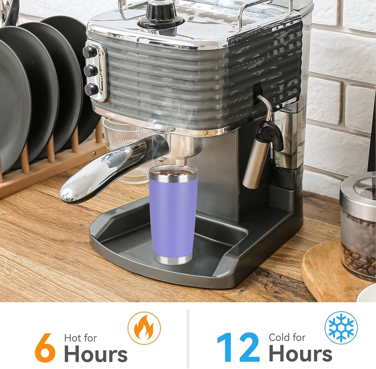 20 oz Tumbler Stainless Steel Tumblers Bulk with Lid Double Wall Insulated Coffee Tumbler Cups for Hot & Cold Drinks Powder Coated Travel Coffee Tumbler Mug Metal (Lavender, 6 pack)