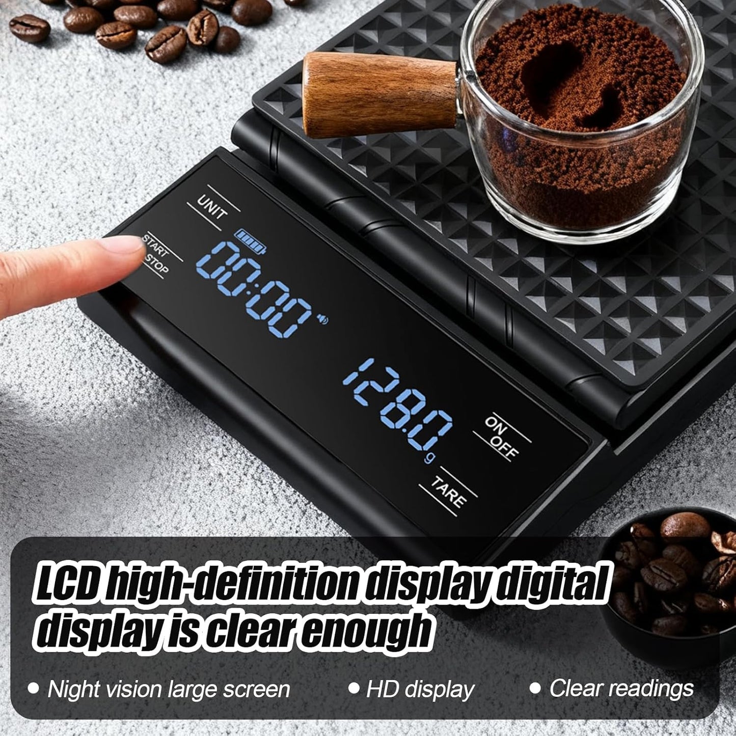 Rechargeable Coffee Scale with Timer, 5kg/0.1g Precision Pour Over Drip Espresso Scale for French Press, Digital Kitchen Scale with Auto Tare, Lit LCD Display and Silicone Cover