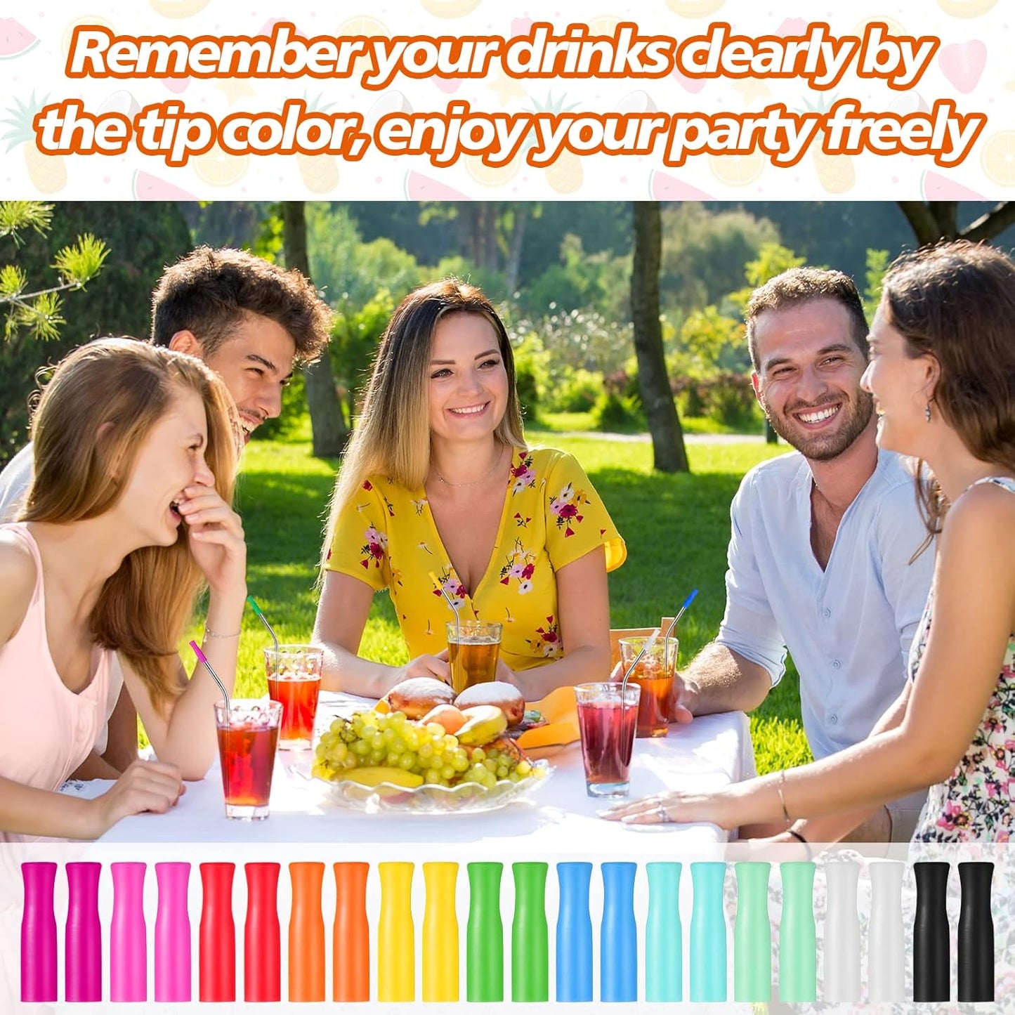 Zhehao 200 Pcs Silicone Straw Tip Multicolored Straw Tip Cover Reusable Silicone Cover Metal Tip for 6mm Outer Diameter Metal Stainless Steel, 11 Assorted Color