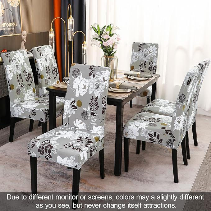 JQinHome Chair Covers for Dining Room Set of 4, High Stretch Removable Washable Parsons Chair Slipcover for Home Party Hotel Wedding Ceremony (Flower,4PCS)